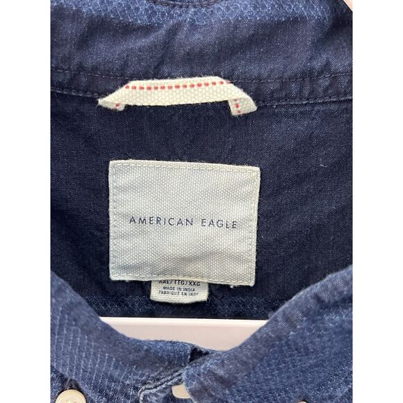 American Eagle Button Down Shirt Men Size XXL Blue Striped Textured Short Sleeve - Picture 3 of 6